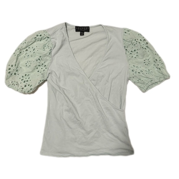 Blue Laundry by Shelli Segal Puff Sleeve Light Aqua Top - Picture 2 of 4